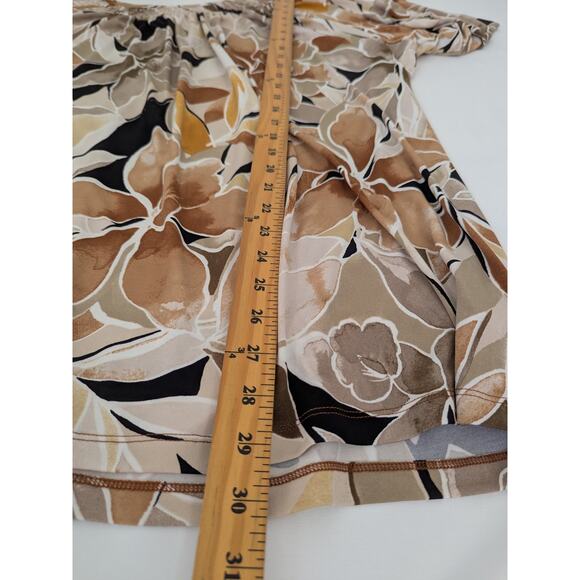 Susan Garver Womens Brown Tan Floral Blouse 3X Lightweight Flowy Half Sleeves - Picture 8 of 8
